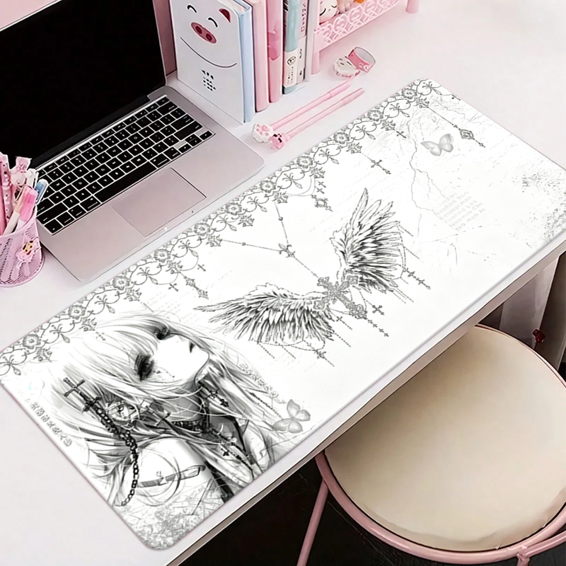 Gaming Office Accessories - Mousepad de Couro Preto e Branco